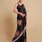Rajwada Black Satin Printed Saree With Unstitched Blouse For Women