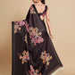 Rajwada Black Satin Printed Saree With Unstitched Blouse For Women