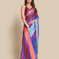 Rajwada Blue And Multicolor Satin Printed Saree With Unstitched Blouse For Women