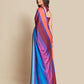 Rajwada Blue And Multicolor Satin Printed Saree With Unstitched Blouse For Women