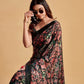 Rajwada Black And Brown Satin Printed Saree With Unstitched Blouse For Women