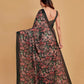 Rajwada Black And Brown Satin Printed Saree With Unstitched Blouse For Women