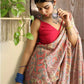 Rajwada Peach Satin Printed Saree With Unstitched Blouse For Women