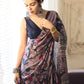 Rajwada Purple Satin Printed Saree With Unstitched Blouse For Women