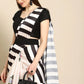 Rajwada White And Black Satin Printed Saree With Unstitched Blouse For Women