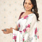 Rajwada White Satin Printed Saree With Unstitched Blouse For Women