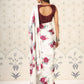 Rajwada White Satin Printed Saree With Unstitched Blouse For Women