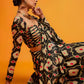 Rajwada Black And Beige Satin Printed Saree With Unstitched Blouse For Women