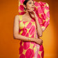 Rajwada Yellow And Pink Satin Printed Saree With Unstitched Blouse For Women