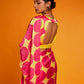 Rajwada Yellow And Pink Satin Printed Saree With Unstitched Blouse For Women