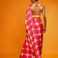 Rajwada Yellow And Pink Satin Printed Saree With Unstitched Blouse For Women