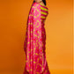 Rajwada Pink And Yellow Satin Printed Saree With Unstitched Blouse For Women