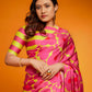 Rajwada Pink And Yellow Satin Printed Saree With Unstitched Blouse For Women