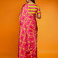 Rajwada Pink And Yellow Satin Printed Saree With Unstitched Blouse For Women
