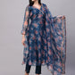 Rajwada Blue Organza Printed Stitched Kurta Set For Women