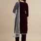 Rajwada Wine Velvet Embellished  Stitched Kurta Set For Women