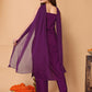 Rajwada Purple Rayon Printed Stitched Kurta Set For Women