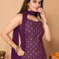 Rajwada Purple Rayon Printed Stitched Kurta Set For Women