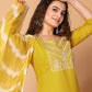 Rajwada Yellow Cotton Blend Embroidered Stitched Kurta set For Women