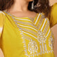 Rajwada Yellow Cotton Blend Embroidered Stitched Kurta set For Women