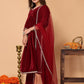 Rajwada Maroon Velvet Solid Stitched Kurta Set For Women