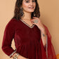 Rajwada Maroon Velvet Solid Stitched Kurta Set For Women