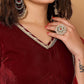 Rajwada Maroon Velvet Solid Stitched Kurta Set For Women
