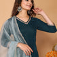 Rajwada Teal Velvet Solid Stitched Kurta Set For Women