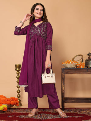 Rajwada Purple Silk Blend Embroidered Stitched Kurta set for Women