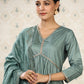 Rajwada Sea Green Cotton Front Yoke Gathered Stitched Kurta Set For Women