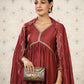 Rajwada Maroon Cotton Front Yoke Gathered Stitched Kurta Set For Women