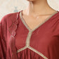 Rajwada Maroon Cotton Front Yoke Gathered Stitched Kurta Set For Women