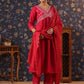 Rajwada Red Cotton Front Yoke Gathered Stitched Kurta Set For Women