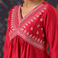 Rajwada Red Cotton Front Yoke Gathered Stitched Kurta Set For Women