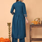 Rajwada Teal Cotton Blend Printed A Line Kurta Set For Women