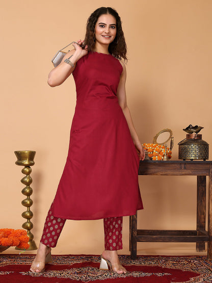 Rajwada Maroon Rayon Solid A Line Kurta set for Women