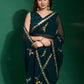 Rajwada Dark Green Embroidered Georgette Saree With Unstitched Blouse For Women