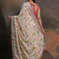 Rajwada Off White Printed Chiffon Saree With Unstitched Blouse For Women