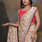 Rajwada Off White Printed Chiffon Saree With Unstitched Blouse For Women