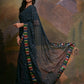 Rajwada Navy Blue Embellished Georgette Saree With Unstitched Blouse For Women