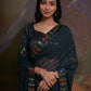 Rajwada Navy Blue Embellished Georgette Saree With Unstitched Blouse For Women
