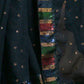 Rajwada Navy Blue Embellished Georgette Saree With Unstitched Blouse For Women