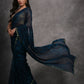 Rajwada Navy Blue and Teal Printed Georgette Saree With Unstitched Blouse For Women