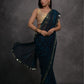 Rajwada Navy Blue and Teal Printed Georgette Saree With Unstitched Blouse For Women