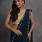 Rajwada Navy Blue and Teal Printed Georgette Saree With Unstitched Blouse For Women
