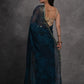 Rajwada Navy Blue and Teal Printed Georgette Saree With Unstitched Blouse For Women
