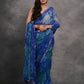 Rajwada Blue Printed Georgette Saree With Unstitched Blouse For Women