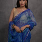 Rajwada Blue Printed Georgette Saree With Unstitched Blouse For Women