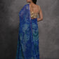 Rajwada Blue Printed Georgette Saree With Unstitched Blouse For Women