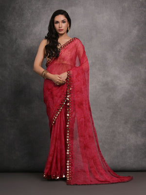 Rajwada Red Printed Georgette Saree With Unstitched Blouse For Women